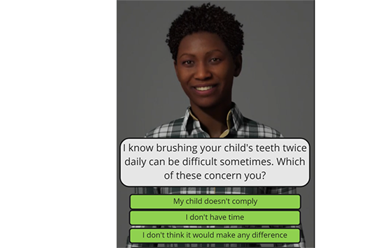 Virtual human discussing oral health habits