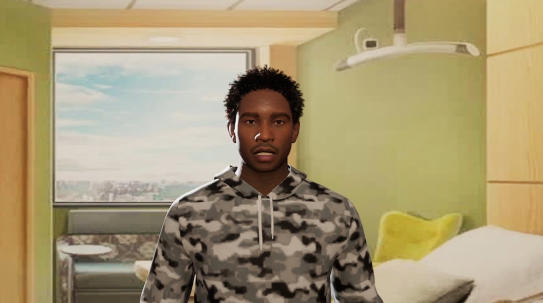 image of virtual character sitting in clinic room